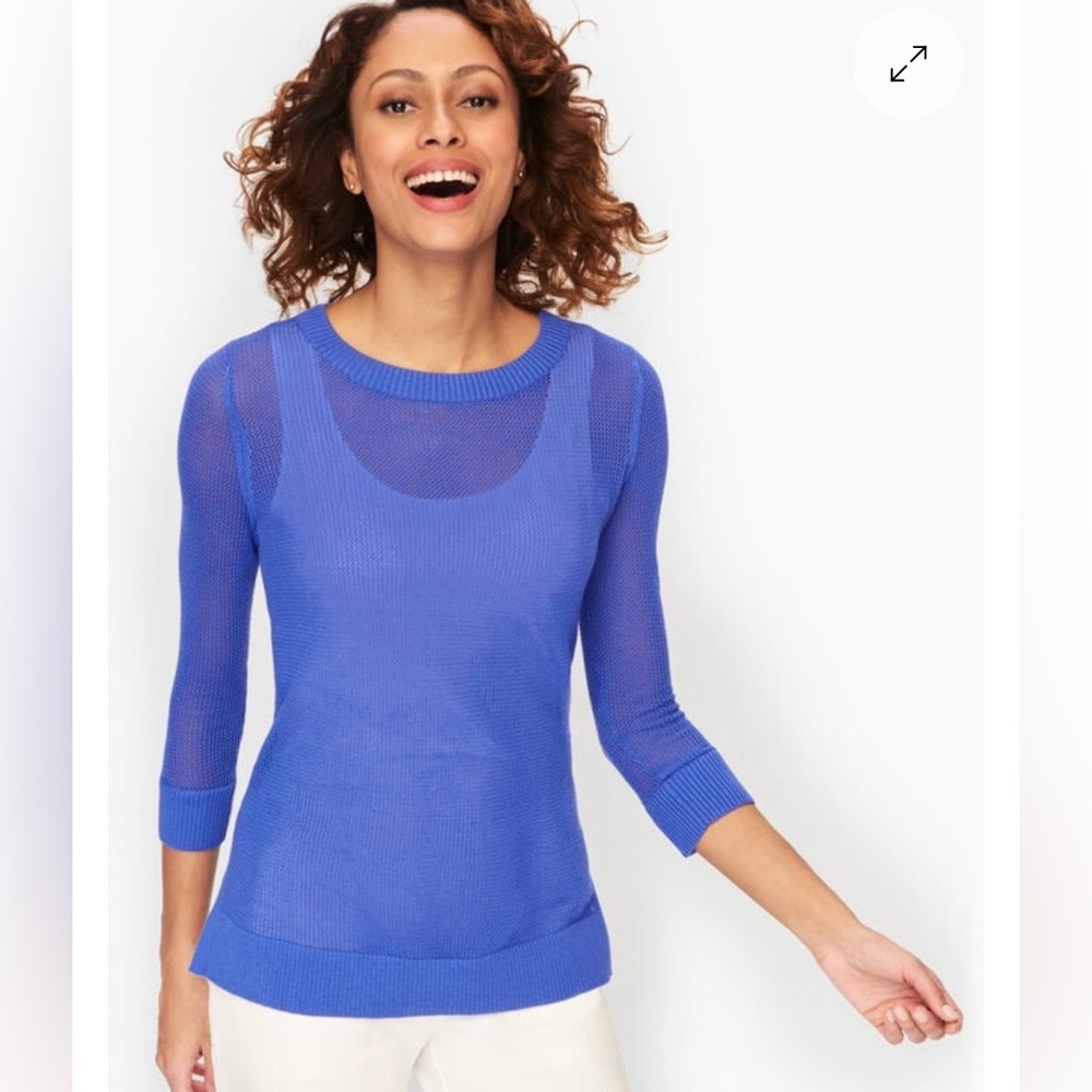 T by Talbots Classic Scoop Neck Lightweight Purple Mesh Women's Sweater